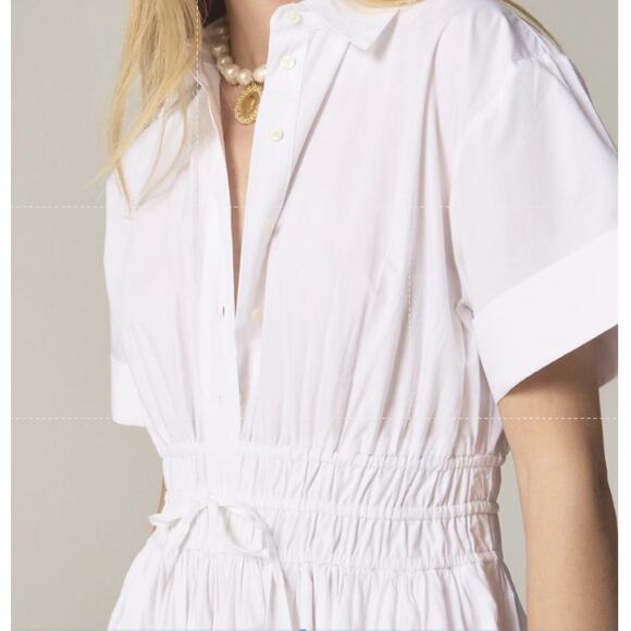 J.Crew Drama Shirt Dress WMNS 16 White Cotton Poplin Drawstring Waist BY832 SS - Picture 3 of 9